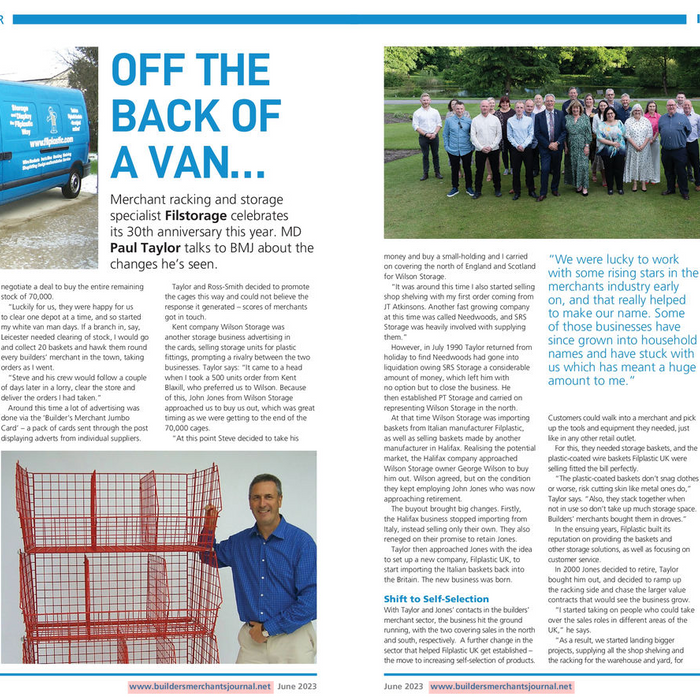 From Selling from the back of a van to well-known racking supplier – Filstorage marks its 30th anniversary
