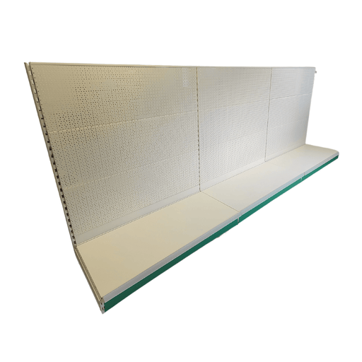 Retail Shop Shelving Run of 3 x Gondola Bays 1400mm H with Perforated Panels, Single-Sided, Filstorage