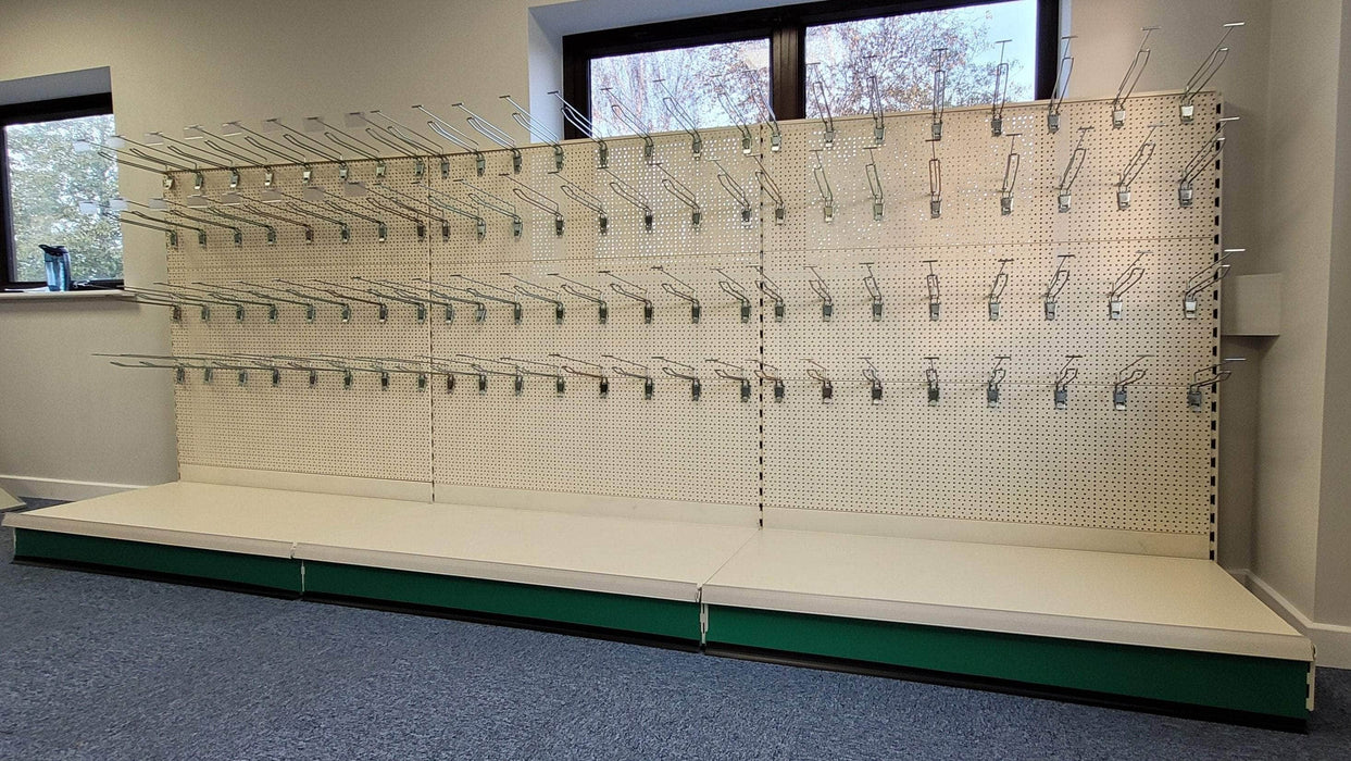 Retail Shop Shelving Run of 3 x Gondola Bays 1400mm H with Perforated Panels, Single-Sided, Filstorage