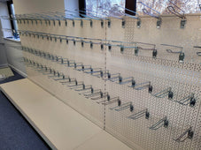 Retail Shop Shelving Run of 3 x Gondola Bays 1400mm H with Perforated Panels, Single-Sided, Filstorage