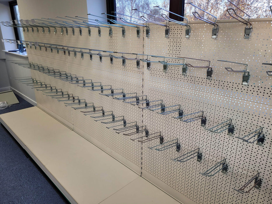 Retail Shop Shelving Run of 3 x Gondola Bays 1400mm H with Perforated Panels, Single-Sided, Filstorage