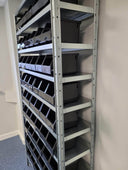 Steel Shelving with Black Kaddy Storage Bins side view