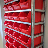 Steel Shelf Unit with 36 Storage Parts Bins 2000mm H x 1000mm W x 300mm D, Red, Filstorage