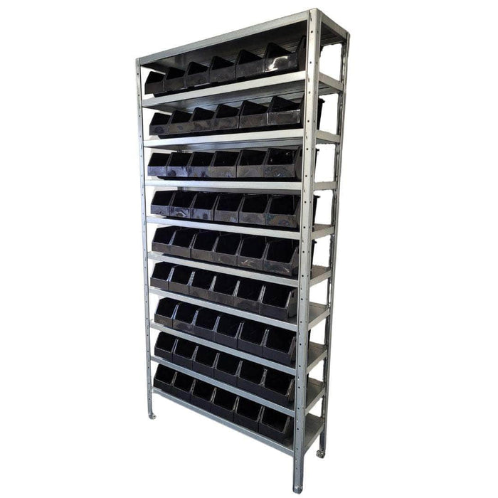 Steel Shelving with Black Kaddy Storage Bins