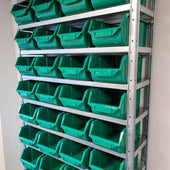 Steel Shelf Unit with 36 Storage Parts Bins 2000mm H x 1000mm W x 300mm D, Red, Filstorage