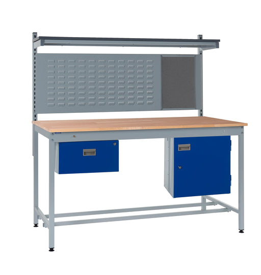 Square Tube Workbench with Louvre Panel & Upper Shelf 840mm Bench Height, 1200mm / Solid Beech / 1, Filstorage
