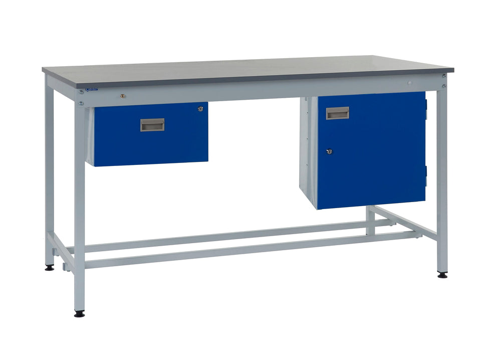 Square Tube Workbench with Drawer and Cupboard 840mm H, 1200mm / Laminate / Single Drawer, Filstorage