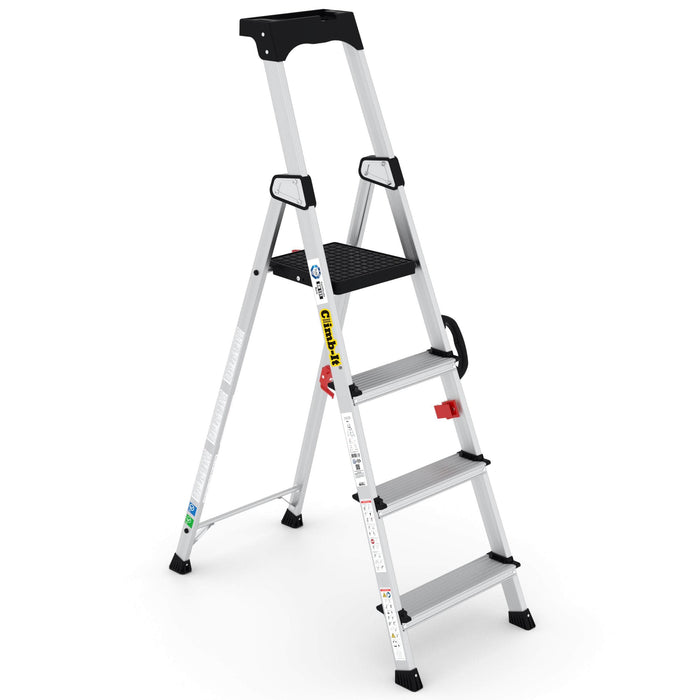 Professional Aluminium Stepladders with Carry Handle (3-7 tread), 4 Treads, Filstorage