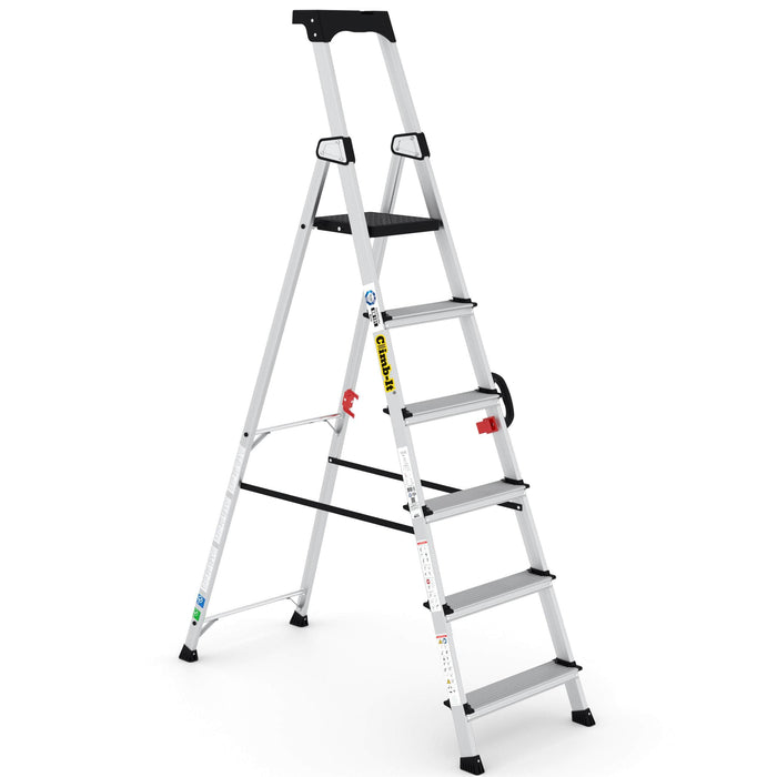 Professional Aluminium Stepladders with Carry Handle (3-7 tread), 6 Treads, Filstorage