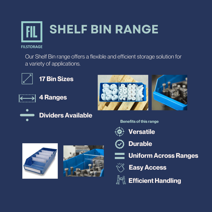 Stemo Open Front Plastic Parts Shelf Bins 300mm Long Range, 90mm / 1 Bin, Filstorage