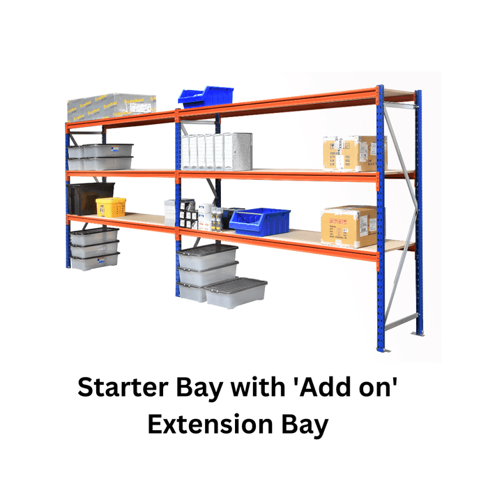 Heavy Duty Warehouse Longspan Racking Shelving System Starter Bay (500kg per level), 2m / 950mm / 600mm, Filstorage