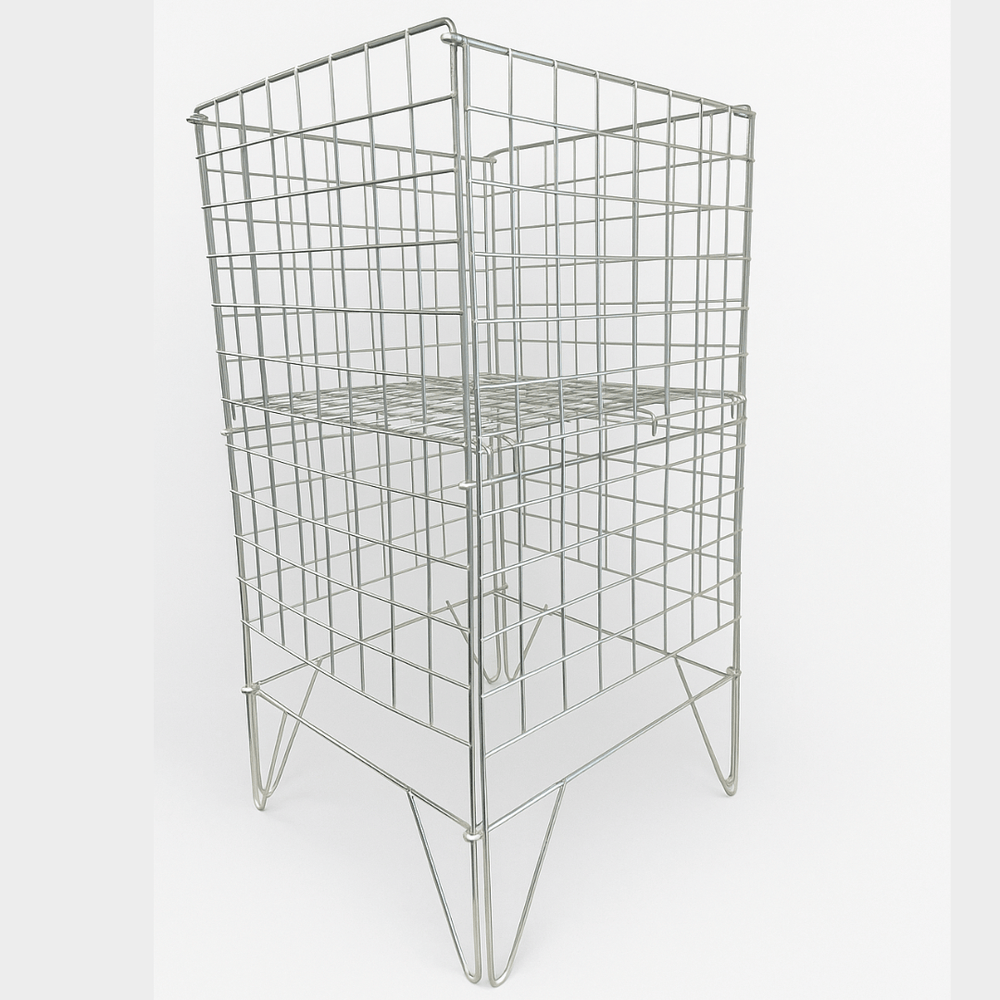 Silver Dump Bin with adjustable bottom side view