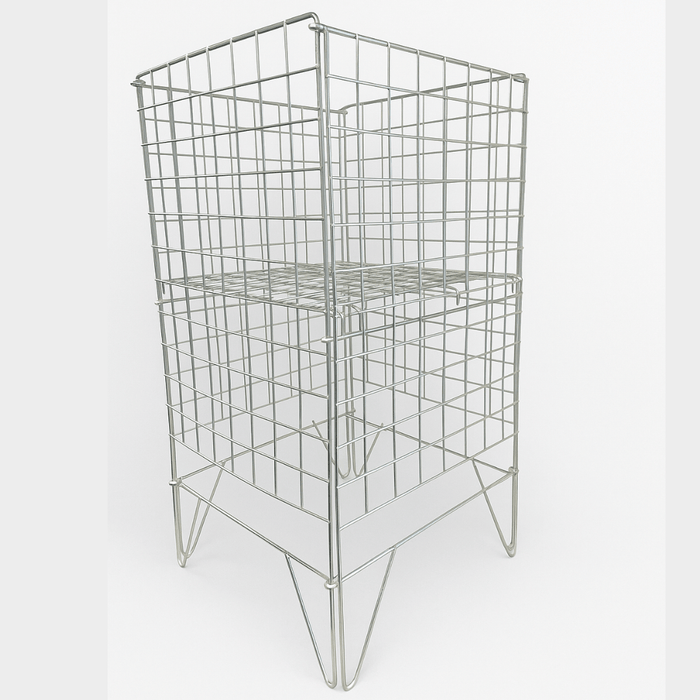 Silver Dump Bin with adjustable bottom side view