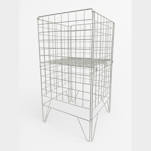 Silver Dump Bin with adjustable bottom front view