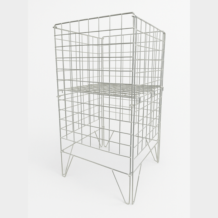 Silver Dump Bin with adjustable bottom front view