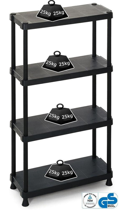 Solid Recycled Plastic Shelving 25kg Per Level 4 Shelves 1350mm H x 750mm W x 300mm D, 1230/4, Filstorage