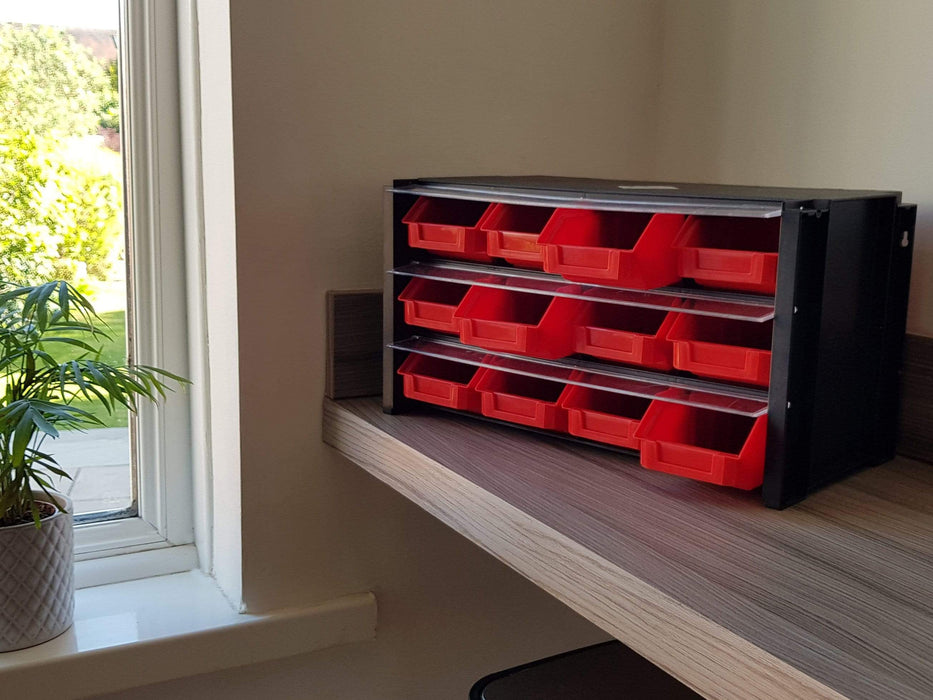 Dust Resistant Small Parts Storage Parts Bin Compartment Organiser Unit (4 bin options), 4 Drawers, Filstorage