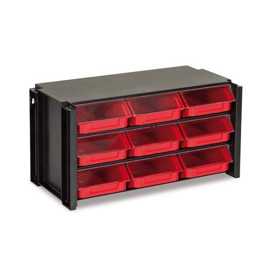 Dust Resistant Small Parts Storage Parts Bin Compartment Organiser Unit (4 bin options), 9 Drawers, Filstorage