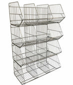 Set of 4 Large Wire Storage Stacking Display Baskets & 8 Dividers, 900mm Silver Basket Stack Kit, Filstorage