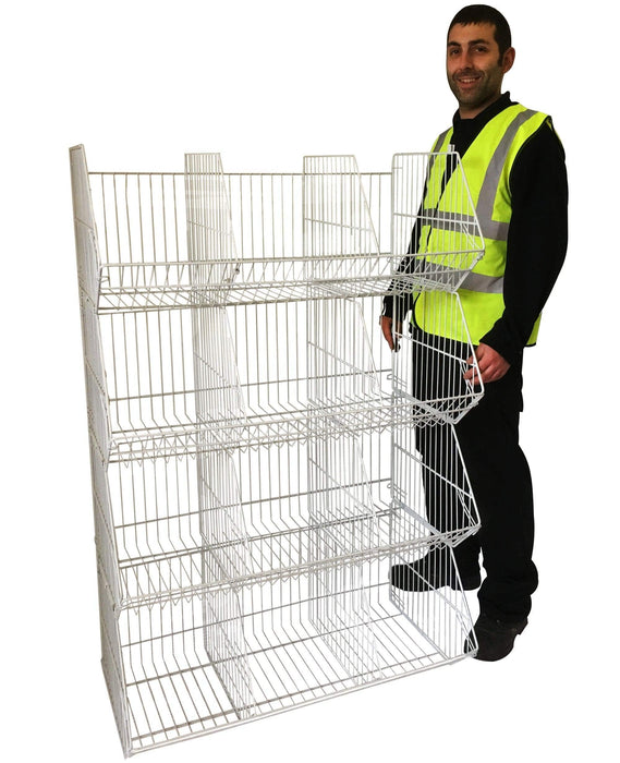 Set of 4 Large Wire Storage Stacking Display Baskets & 8 Dividers, 900mm White Basket Stack Kit, Filstorage