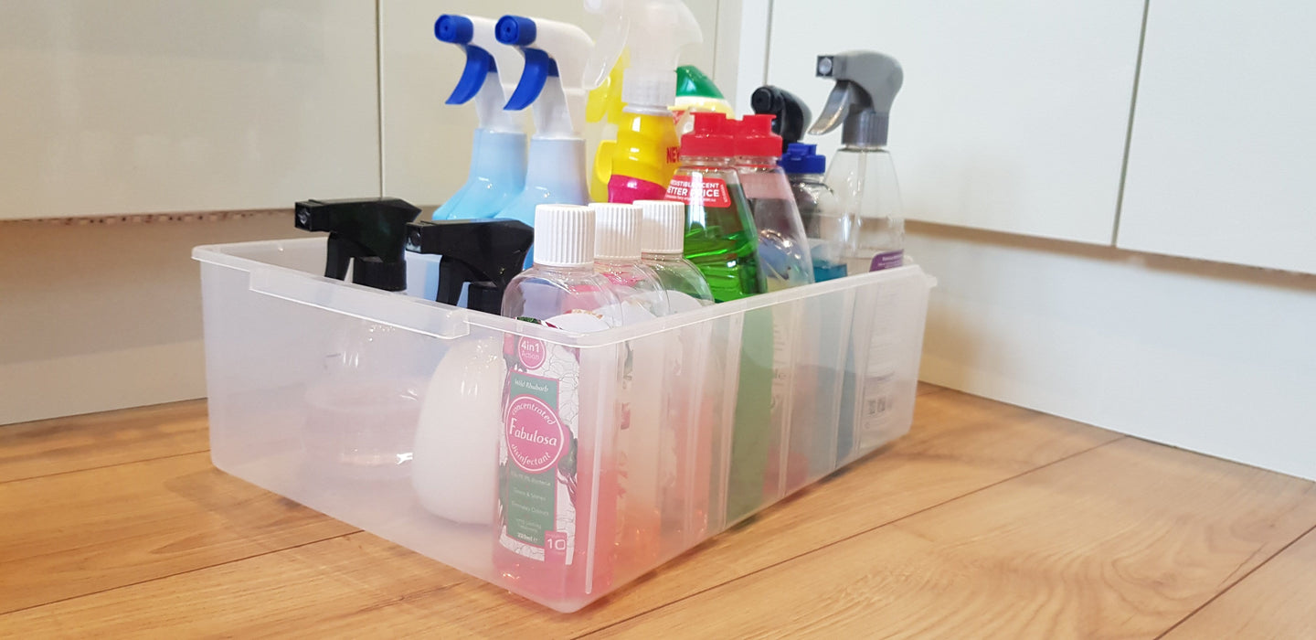 Clear Plastic Storage Box Organiser Under Sink Cupboard Wardrobe Container 110mm H, 403 (415x150x110), Filstorage
