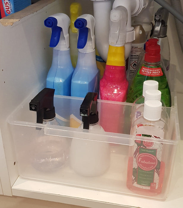 Clear Plastic Storage Box Organiser Under Sink Cupboard Wardrobe Container 110mm H, 403 (415x150x110), Filstorage