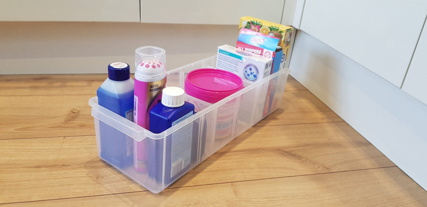 Clear Plastic Storage Box Organiser Under Sink Cupboard Wardrobe Container 110mm H, 403 (415x150x110), Filstorage