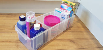 Clear Plastic Storage Box Organiser Under Sink Cupboard Wardrobe Container 110mm H, 403 (415x150x110), Filstorage