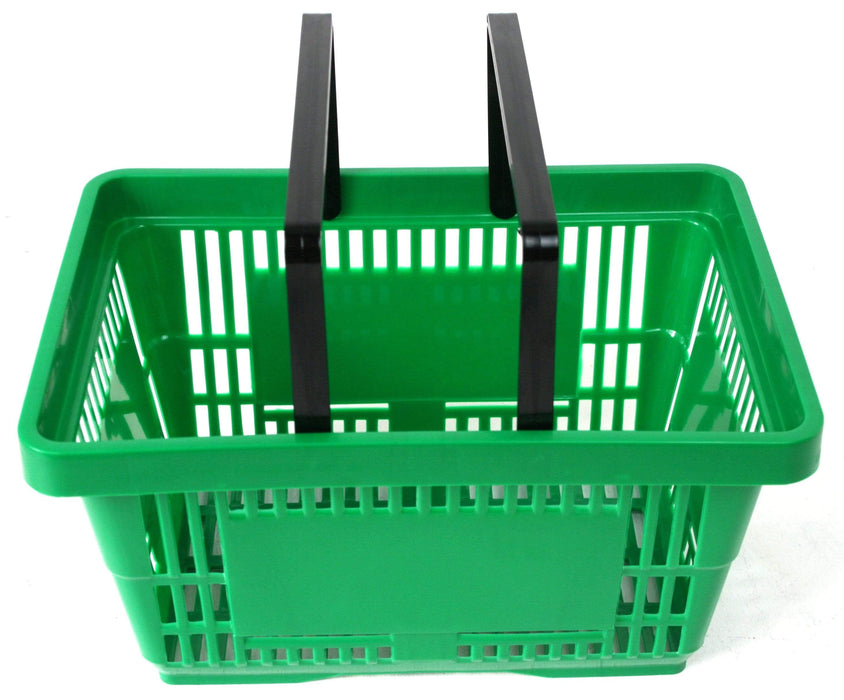 Plastic Shopping Basket 22L - 2 Handles (7 Colours), Green, Filstorage