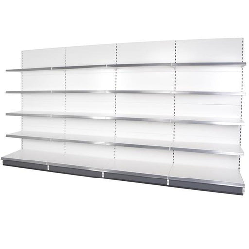 Retail Shop Shelving Run of 4 x Wall Bays 2.2m High with Shelves, 1250mm wide - Plain Panels, Filstorage