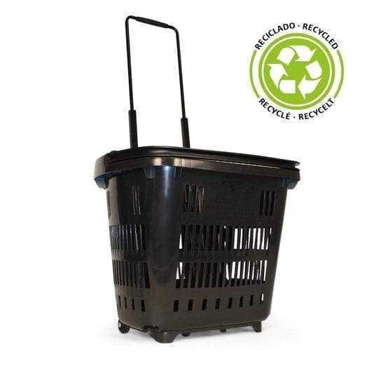 Set of 5 Bundle: Plastic Shopping Trolley Basket 34L (6 Colours), Black, Filstorage