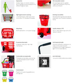 Set of 5 Bundle: Plastic Shopping Trolley Basket 34L (6 Colours), Black, Filstorage