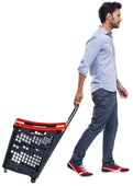 X-Large 4 Wheel Plastic Trolley Basket 65L (4 Colours), Grey/Red, Filstorage