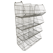 Set of 4 Large Wire Storage Stacking Display Baskets & 8 Dividers, 900mm White Basket Stack Kit, Filstorage