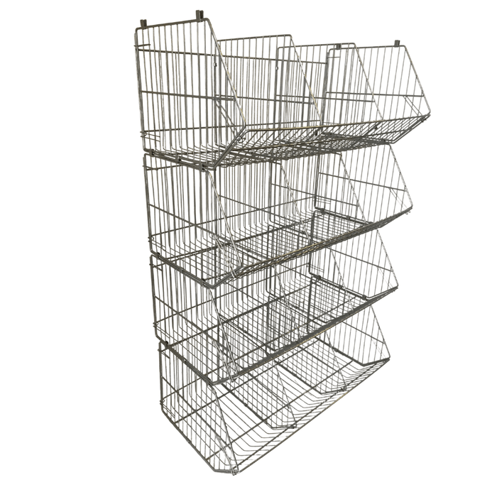 Set of 4 Large Wire Storage Stacking Display Baskets & 8 Dividers, 900mm White Basket Stack Kit, Filstorage