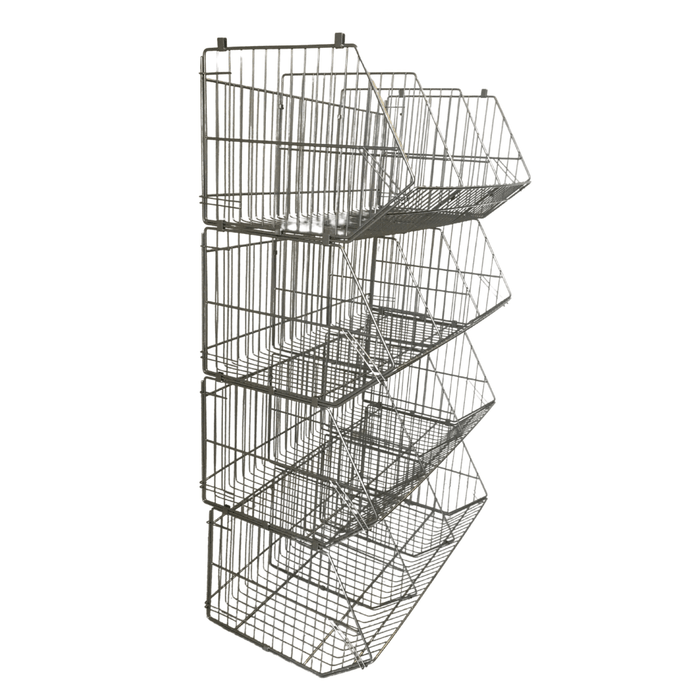 Set of 4 Large Wire Storage Stacking Display Baskets & 8 Dividers, 900mm White Basket Stack Kit, Filstorage