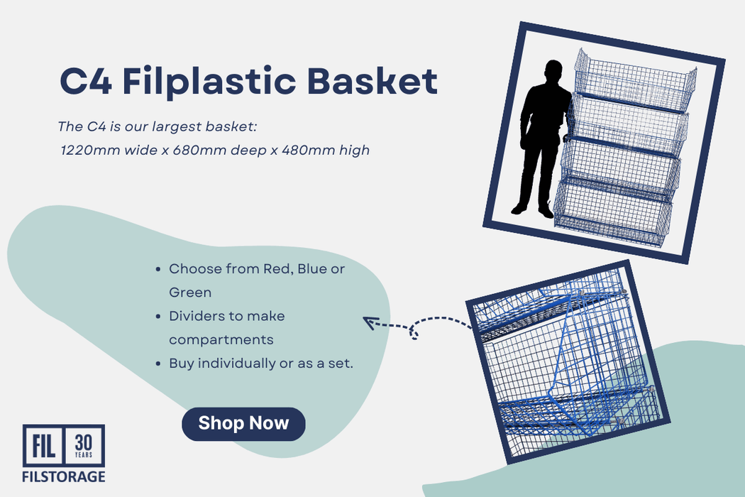 C4 (extra-large) Wire Storage Basket (single) 1220x680x480mm, C4 Wire Blue / 1, Filstorage