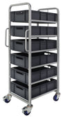 Euro Stacking Container Tray Trolleys 1500mm H x 700mm W x 470mm D, Complete 6 Tier Trolley with 170mm high Euro Containers, Filstorage