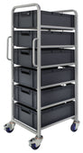 Euro Stacking Container Tray Trolleys 1500mm H x 700mm W x 470mm D, Complete 6 Tier Trolley with 200mm high Euro Containers, Filstorage