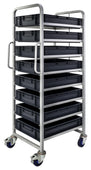 Euro Stacking Container Tray Trolleys 1500mm H x 700mm W x 470mm D, Complete 8 Tier Trolley with 120mm high Euro Containers, Filstorage