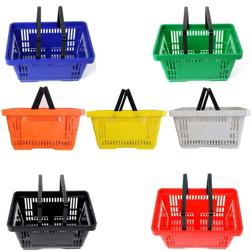 Plastic Shopping Basket 22L - 2 Handles (7 Colours), Black, Filstorage