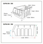 Large Stack & Nest Bin Supra 8 Stacking Storage Bin - BLUE 300mm H x 425mm W x 600mm D, FBSUP8 BLUE, Filstorage