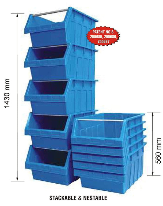 Large Stack & Nest Bin Supra 8 Stacking Storage Bin - Black 300mm H x 425mm W x 600mm D, FBSUP8 RECY, Filstorage