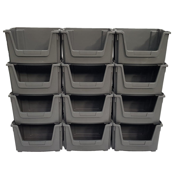 Large Open Front Stacking Storage Picking Wall - Grey, 12 Bin Wall, Filstorage