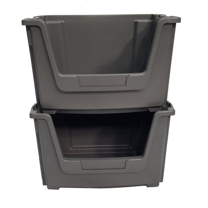 Grey Large Open Front Stacking Storage Pick Bin Containers 50L, Default Title, Filstorage