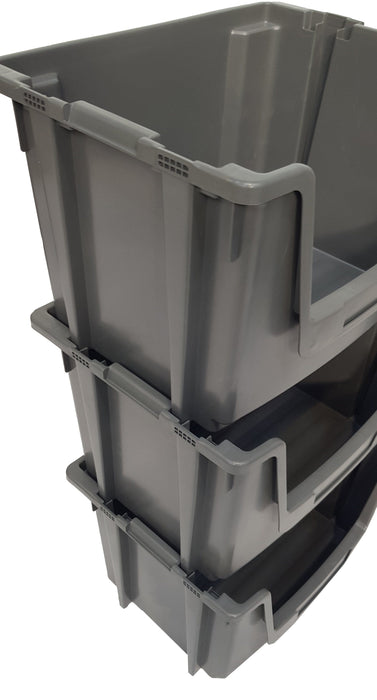Grey Large Open Front Stacking Storage Pick Bin Containers 50L, Default Title, Filstorage