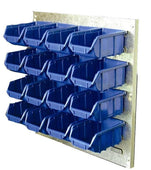 Metal Wall Storage Kit with 16 Plastic Parts Bins (Steel Panel), Blue, Filstorage