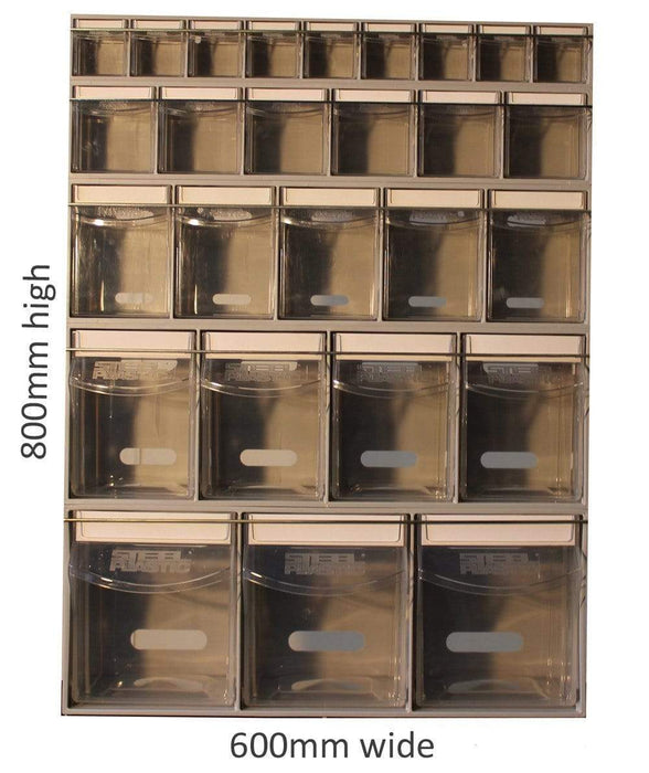 Complete Van Storage Tilt Bin Kit (27 compartments), Tilt Bin Van Kit, Filstorage